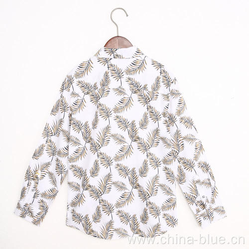 boy's cotton linen print long sleeve shirts